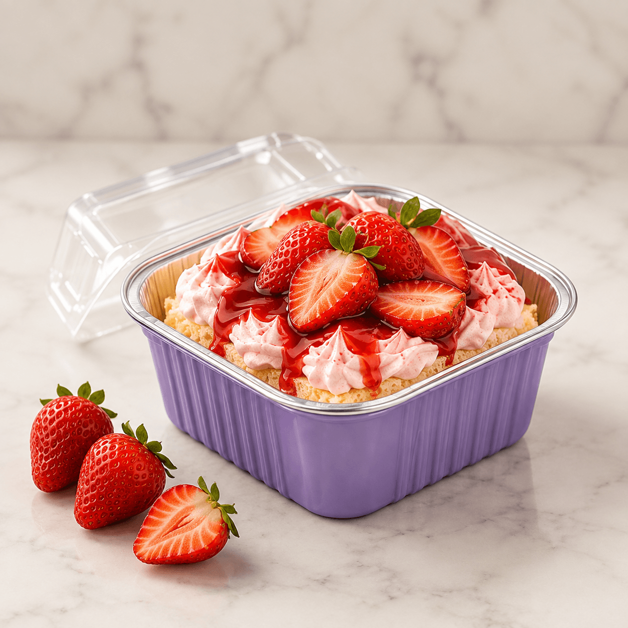 Strawberry Tres tres leches cake with its signature toppings